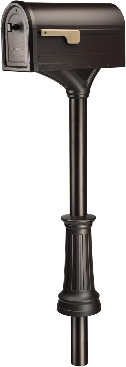 Architectural Mailboxes Roxbury™ Weather-Resistant Steel Metal Mailbox for outside with Post, Rubbed Bronze, Medium Curbside Mailbox with Magnetic Latch, USPS Approved for Residential Delivery