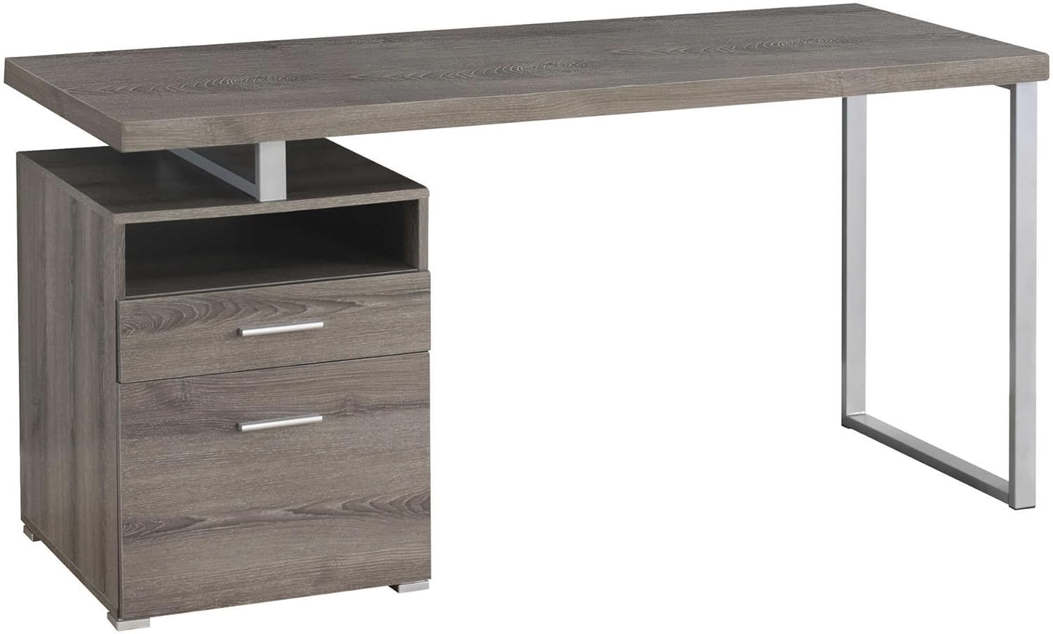 Monarch Specialties Computer Writing Desk for Home & Office Laptop Table with Drawers Open Shelf and File Cabinet-Left or Right Set Up, 60' L, Dark Taupe