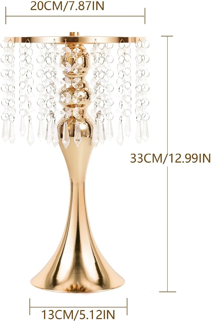 Metal Wedding Centerpieces for Table, Crystal Flower Stands, Wedding Road Lead Flower Holders, Crystal Mermaid Chandelier Flower Vases for Birthday Party Event Wedding Home Decor (Gold, 13'-10pcs)