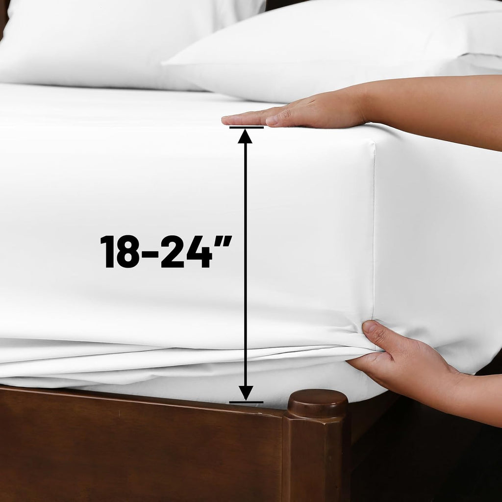 Extra Deep Pocket California King Sheets 18-24 Inch 100% Egyptian Cotton 1000 Thread Count Sateen Weave Soft Breathable 4 Pieces（California King,White）