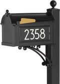 Whitehall Custom Extra Large Mailbox, Capitol Model with Modern Style Address Plaques and Post Package, Sand Cast Aluminum, Black Personalized in White
