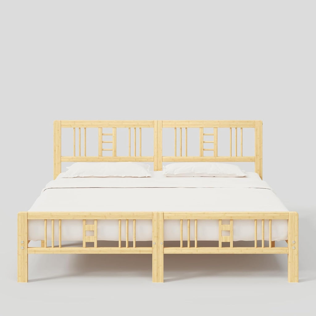10 Inch High Bamboo King Bed Frame with Headboard and Footboard, Wood Bed Frame King Metal Slat Support Heavy Duty, No Box Spring Needed, Easy Assembly, Noise Free, Reinforced