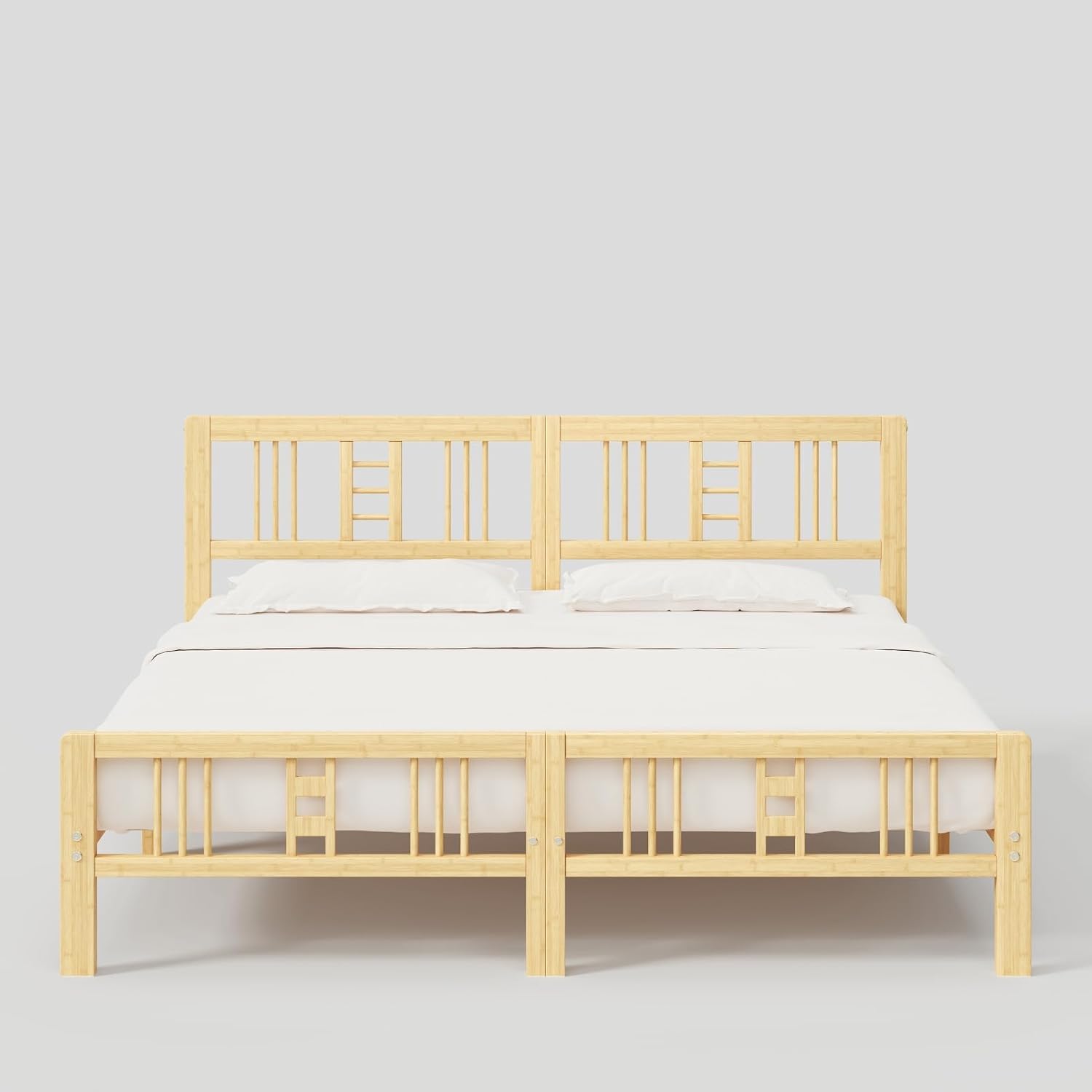 10 Inch High Bamboo King Bed Frame with Headboard and Footboard, Wood Bed Frame King Metal Slat Support Heavy Duty, No Box Spring Needed, Easy Assembly, Noise Free, Reinforced
