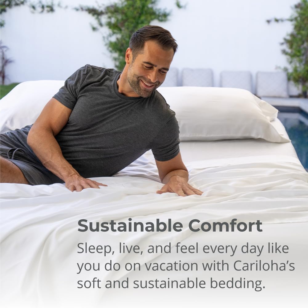 Cariloha Retreat 100% Bamboo Lyocell Sheets - 4-Piece California King Sheet Set - 18 in Extra Deep Pockets - Sateen Weave, Ultra Soft, Cooling, Luxury Sheets - Oeko-TEX Standard 100 - White
