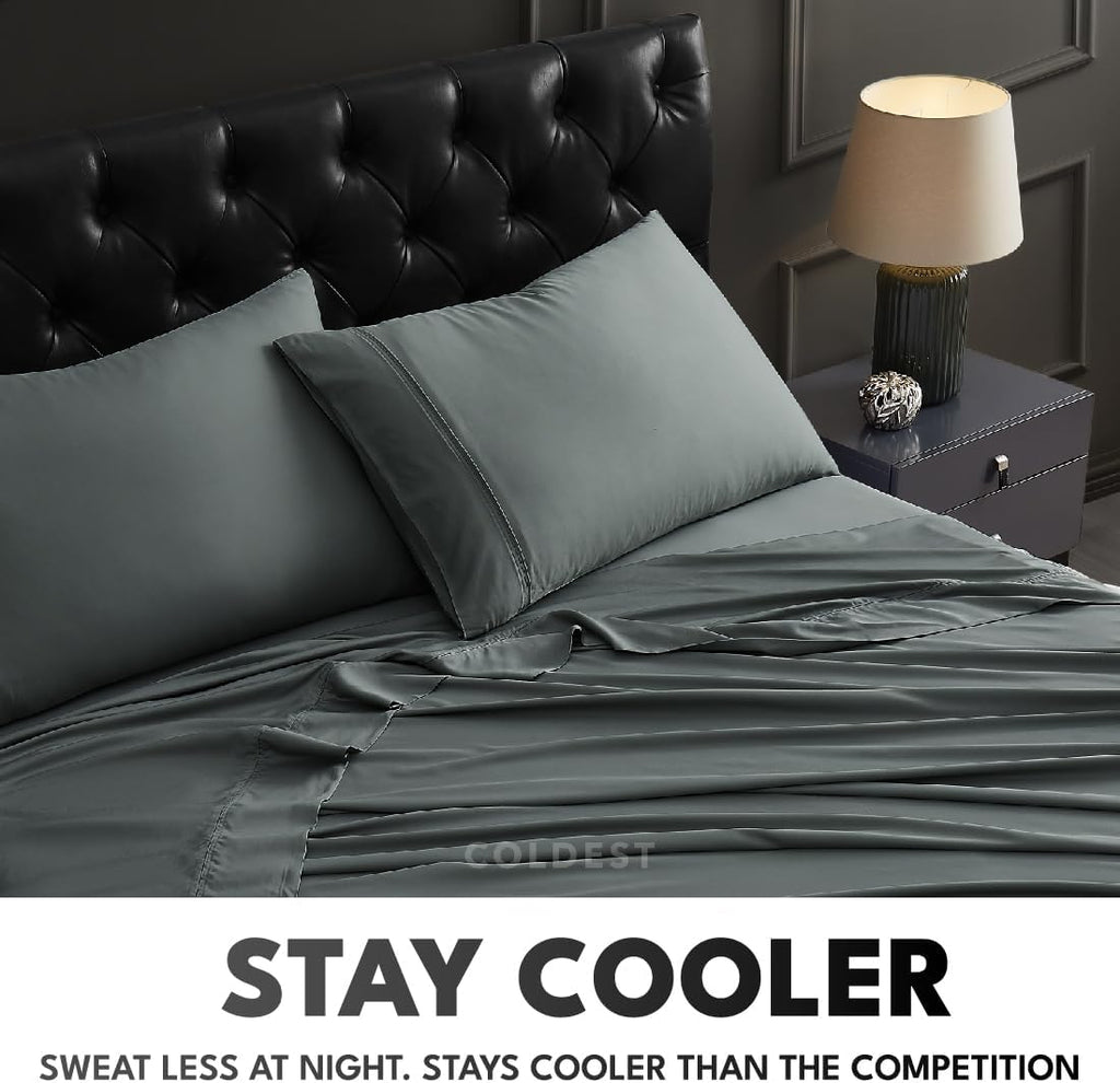 Coldest 100% Organic Viscose Derived from Bamboo Sheets, Luxury Ultra Soft & Cooling, Deep Pocket, Double Stitching - Ideal for Hot Sleepers - Queen Size 5 Pieces Set