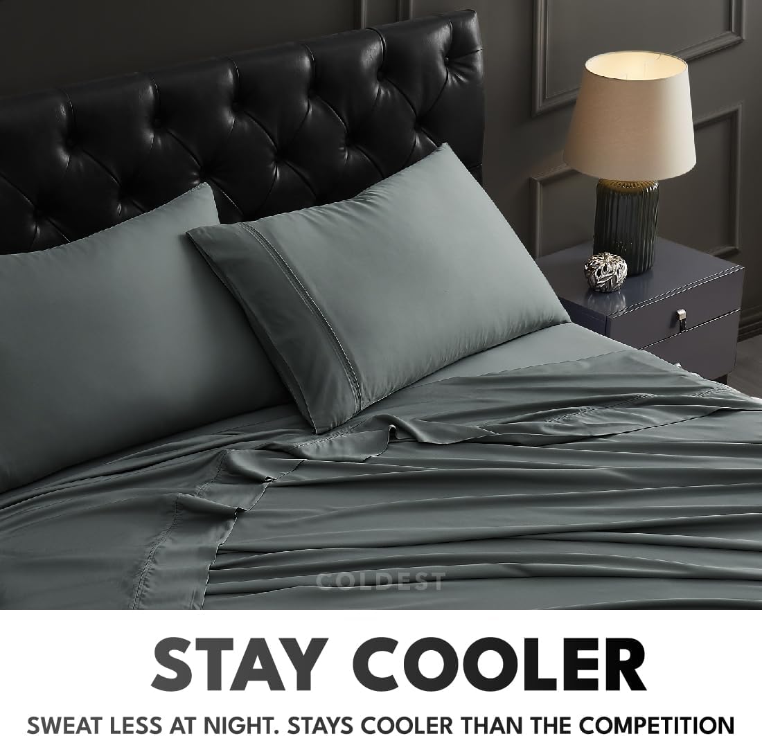 Coldest 100% Organic Viscose Derived from Bamboo Sheets, Luxury Ultra Soft & Cooling, Deep Pocket, Double Stitching - Ideal for Hot Sleepers - Queen Size 5 Pieces Set