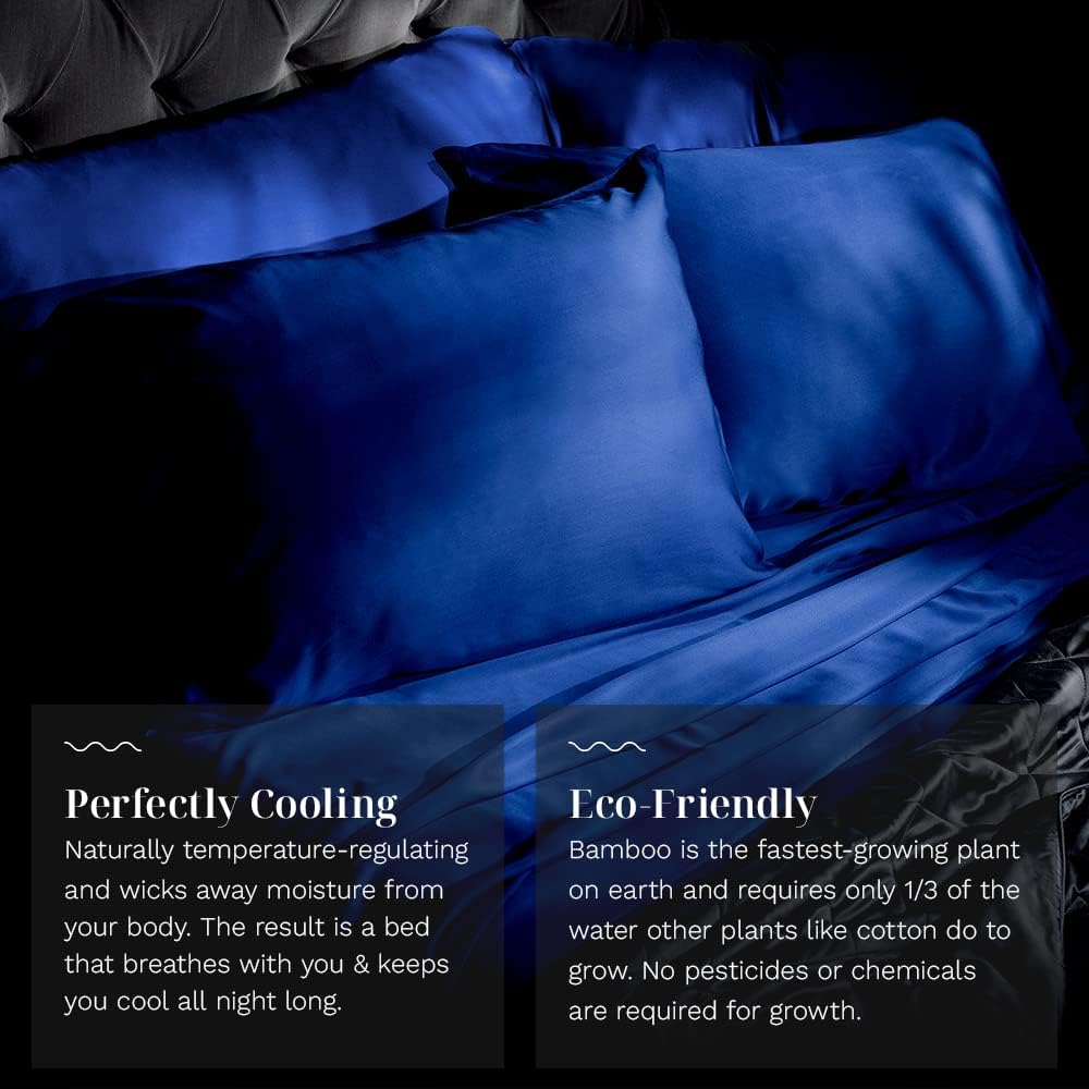 LUXOME Luxury Sheet Set | 100% Rayon (Viscose) from Bamboo | Twin Size - Sapphire | Deep Pockets | 3-Piece Set (Fitted, Flat, Pillowcase)