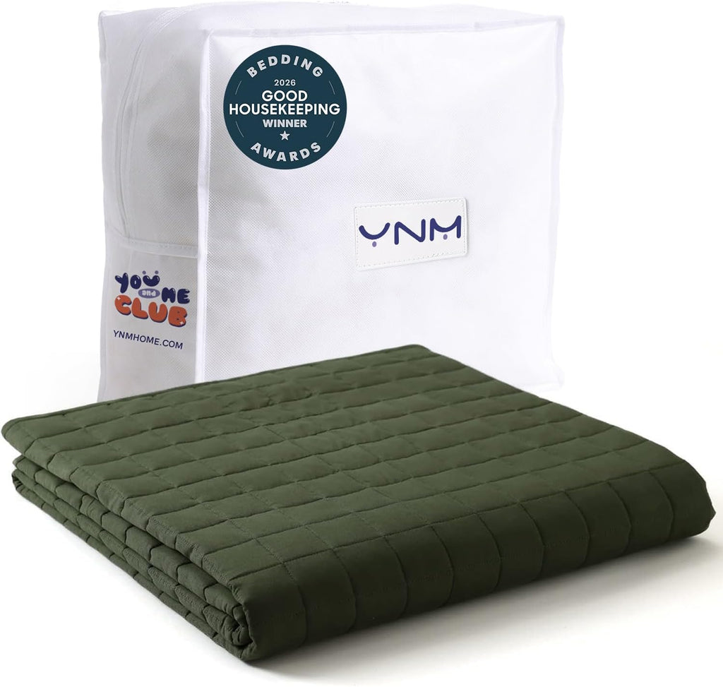 YnM Cotton King Size Weighted Blanket for Adults (88x104 Inches, 30 Pounds, Army Green), Smallest Compartments with Cooling Glass Beads,Heavy Blanket for Two Persons of 140~240lbs on Queen or King Bed