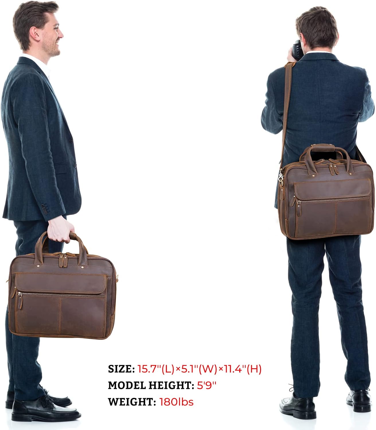Polare Modern Attaché Style 15.7' Full Grain Italian Leather Laptop Business Briefcase for Men