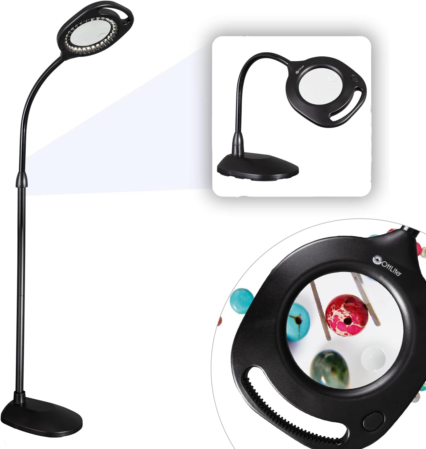 OttLite 2-in-1 ClearSun LED Magnifier Light Floor and Table Lamp – Optical Grade Hands-Free Magnifying LED Light, Modern Design for Crafting, Sewing, Reading, Needlework