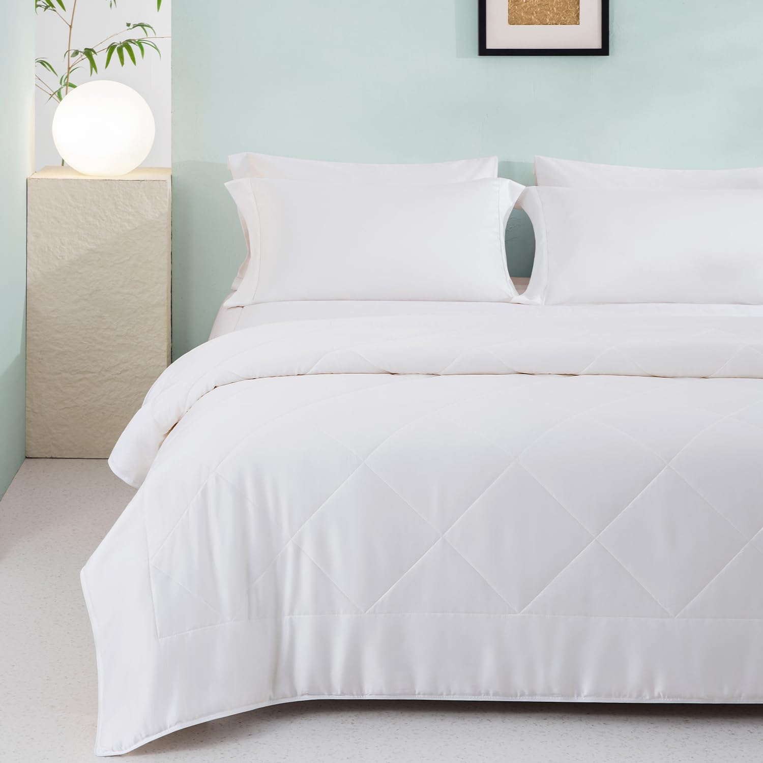 TOSMO 100% Viscose from Bamboo Comforter, Soft Breathable Cooling Silky Duvet Insert, Down Alternative Duvet Insert for Restful Sleep (Full, All Seasons White)