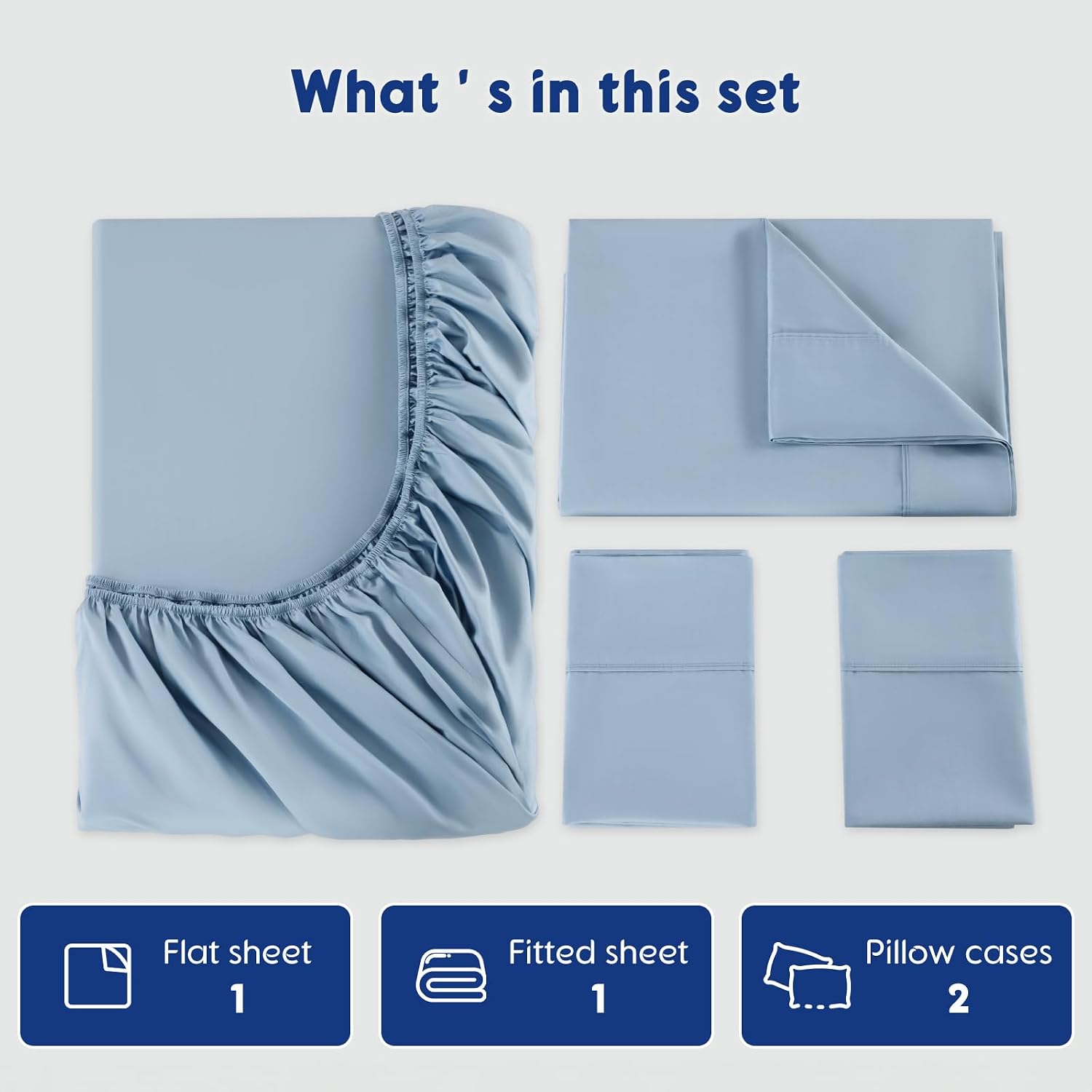 SONORO KATE 100% Egyptian Cotton Sheets - 1200 Thread Count, Luxury & Cooling Hotel Cotton Bed Sheets Set 4 Piece, Sateen Weave for Soft Feel, Fits Upto 16' Mattress (French Blue, Queen)