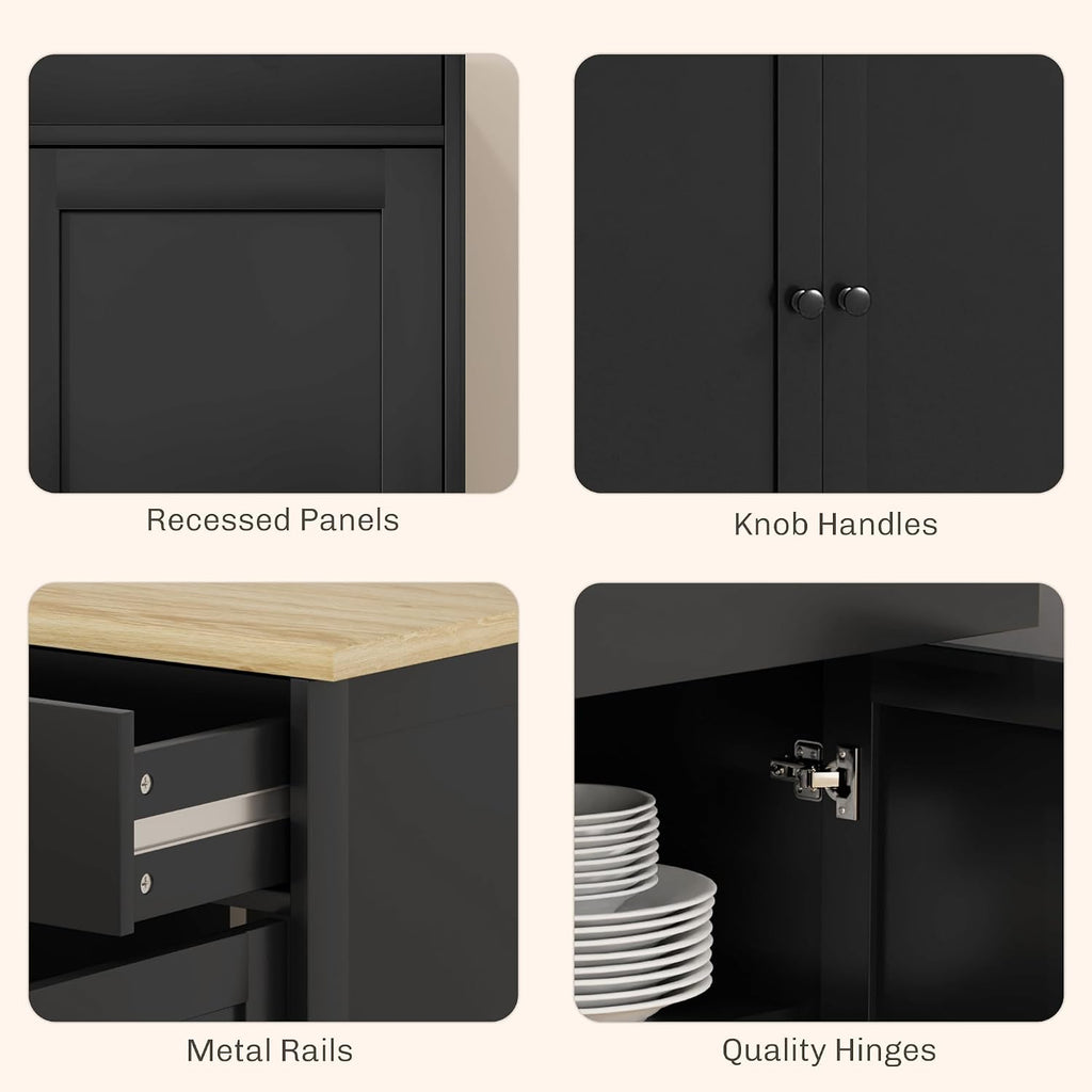 HOMCOM Sideboard Buffet Cabinet with Storage, 55' Modern Kitchen Cabinet with 4 Doors, 2 Drawers and 2 Adjustable Shelves, Coffee Bar Cabinet, Black