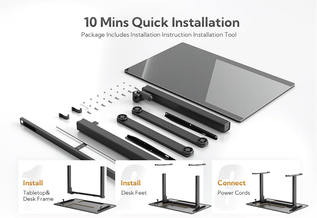 Claiks Glass Standing Desk, 55x24 Inch Electric Standing Desk Adjustable Height Stand Up Desk, Quick Install Home Office, Black