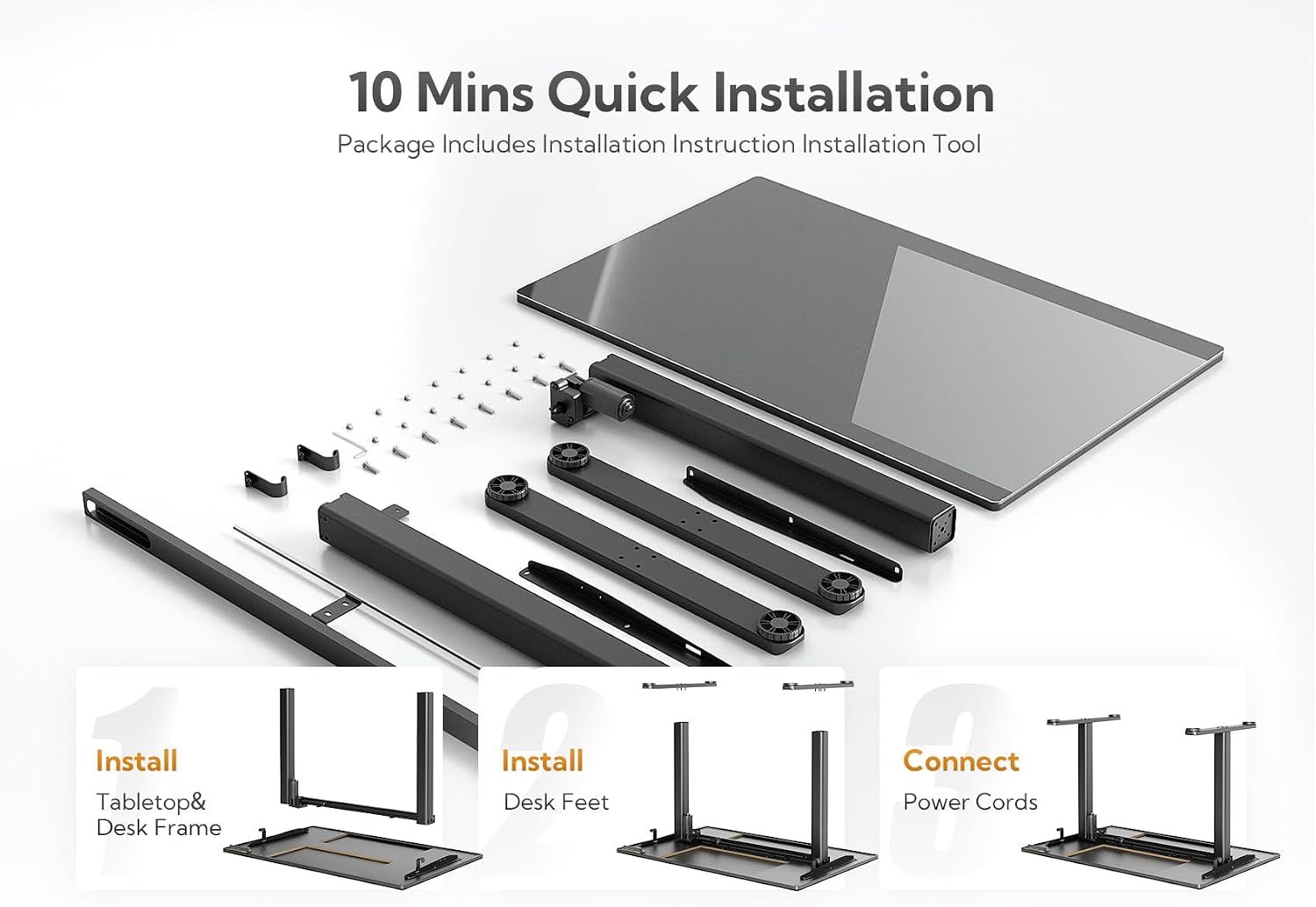 Claiks Glass Standing Desk, 55x24 Inch Electric Standing Desk Adjustable Height Stand Up Desk, Quick Install Home Office, Black