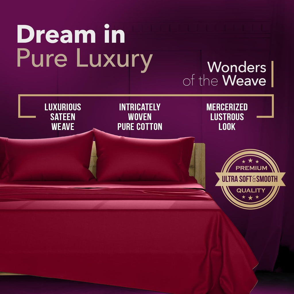 TEXAS LINEN CO. 100% Egyptian Cotton Queen Sheets Set - Luxury 1200 Series Star Sleepin' Collection Egyptian Cotton Sheets Queen Size (4 PC, Burgundy), 17' Deep Pocket, Cooling Sateen Hotel Bedding
