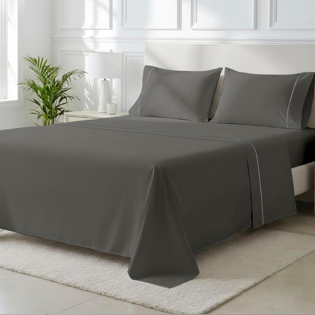 THREAD SPREAD 100% Egyptian Cotton Queen Sheet Set - 2000 Series Luxury Sheets Queen Size Bed Set (4 PC, Dark Grey), Silky Soft & Cooling Sateen Weave, 17 Inch Extra Deep Pocket Hotel Collection Sheet
