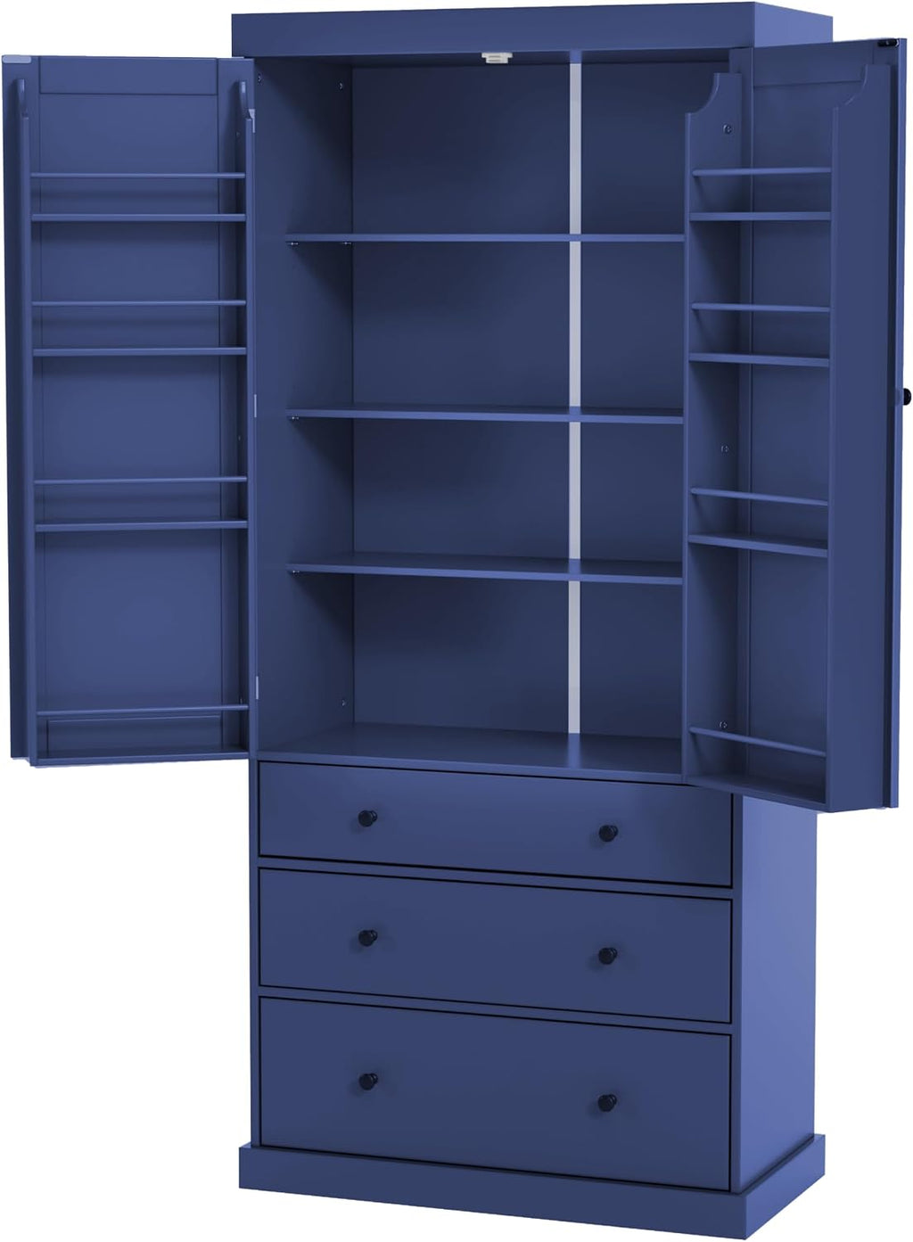 77inch Farmhouse Kitchen Pantry, Wood Storage Cabinet with 3 Adjustable Shelves, Freestanding Tall Cupboard Storage Cabinet with 8 Door Shelves and 3 Drawers for Kitchen, Dining Room
