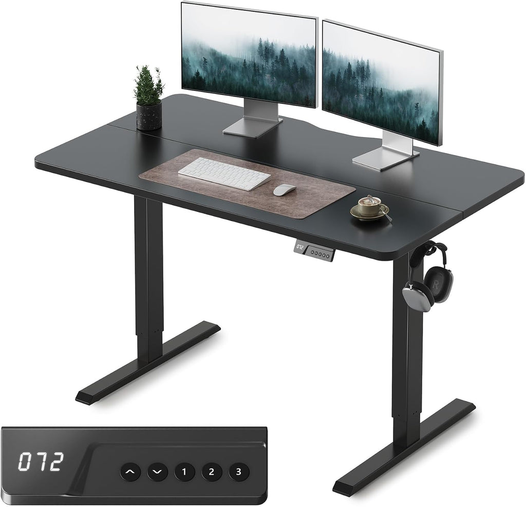 FEZIBO 48 x 24 Inchs Electric Standing Desk, Height Adjustable, Sit Stand Up, Computer Office Desk with Splice Board, Black Frame/Black Top