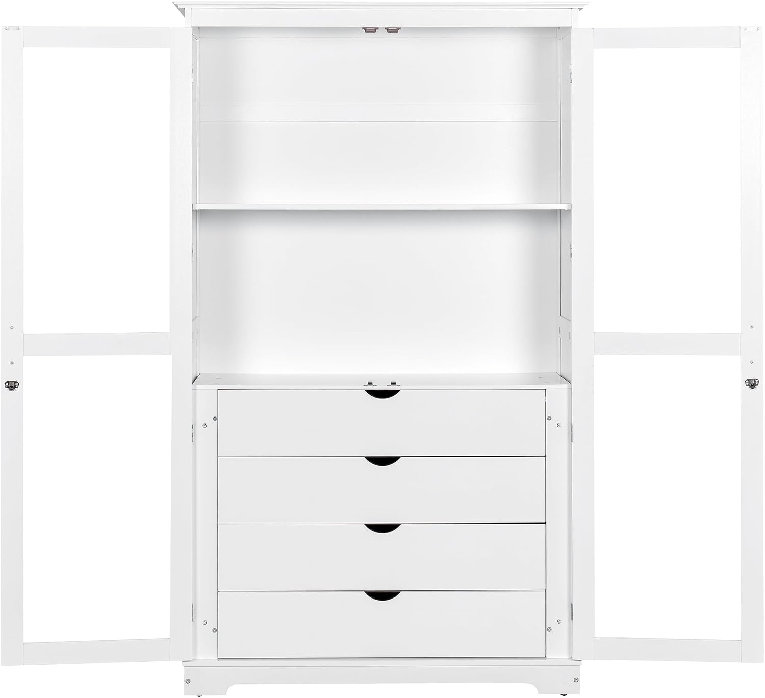 Modern 75inch Kitchen Pantry, Freestanding Kitchen Storage Cabinet Display Cabinet with Glass Doors and 4 Built-in Drawers for Living Room, Home Office (White-30r)