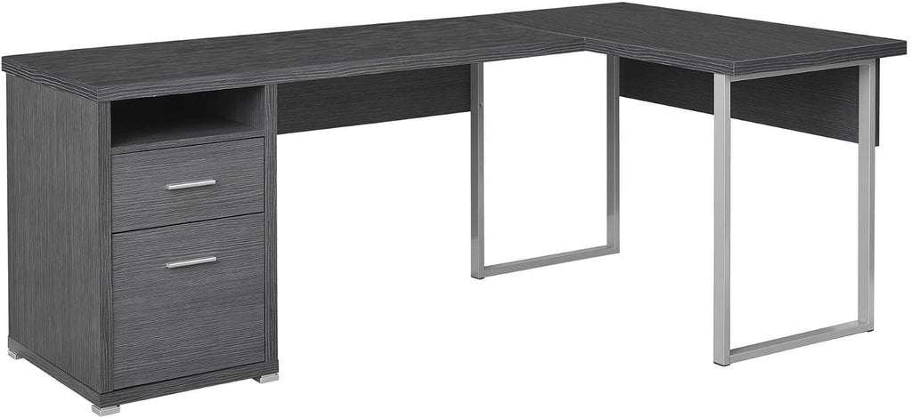 Monarch Specialties I 7257 Computer Desk, Home Office, Corner, Left, Right Set-up, Storage Drawers, 80'L, L Shape, Work, Laptop, Metal, Laminate, Grey