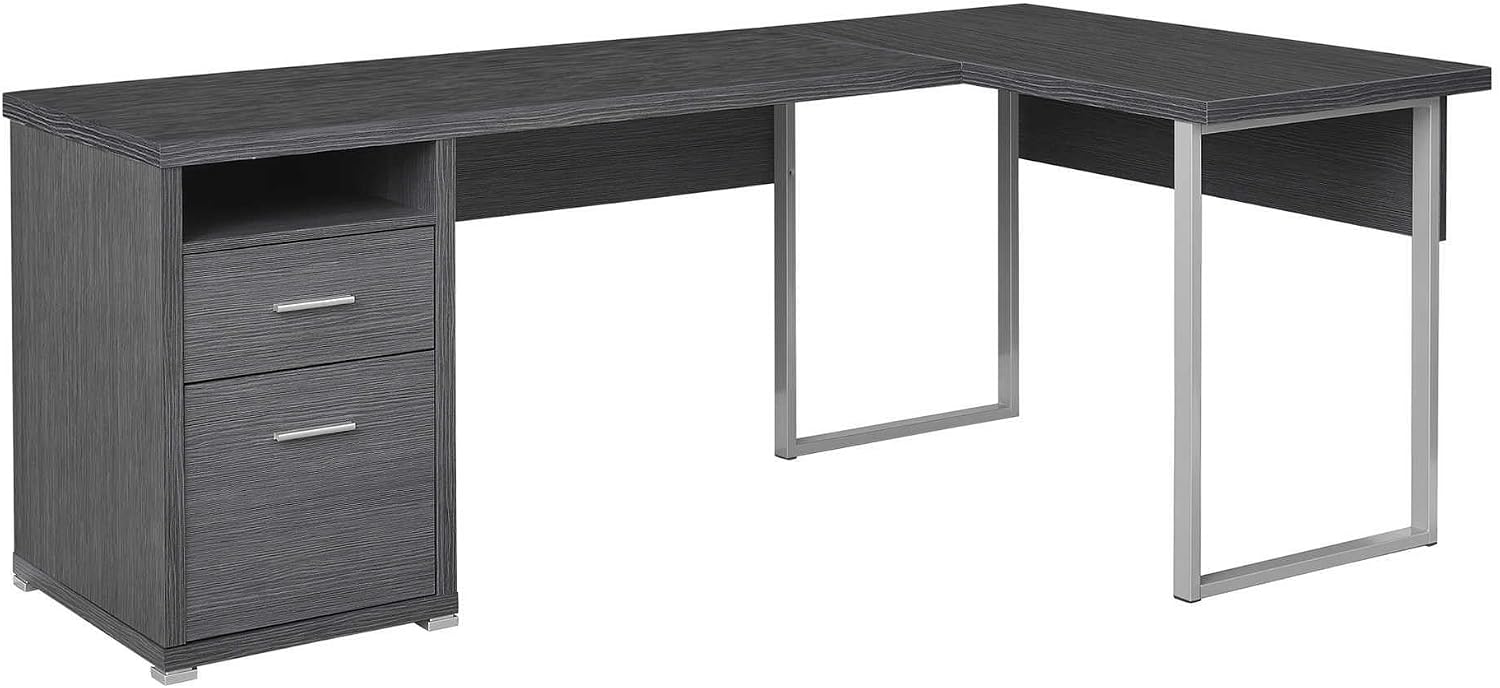 Monarch Specialties I 7257 Computer Desk, Home Office, Corner, Left, Right Set-up, Storage Drawers, 80'L, L Shape, Work, Laptop, Metal, Laminate, Grey