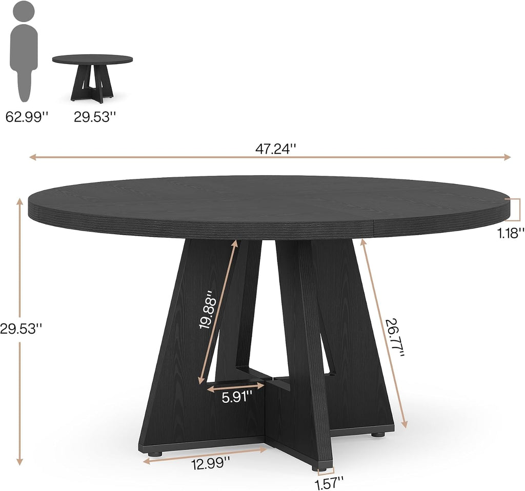 Tribesigns Farmhouse Dining Table, 47 Inch Round Dinner Table for 4 (Black)