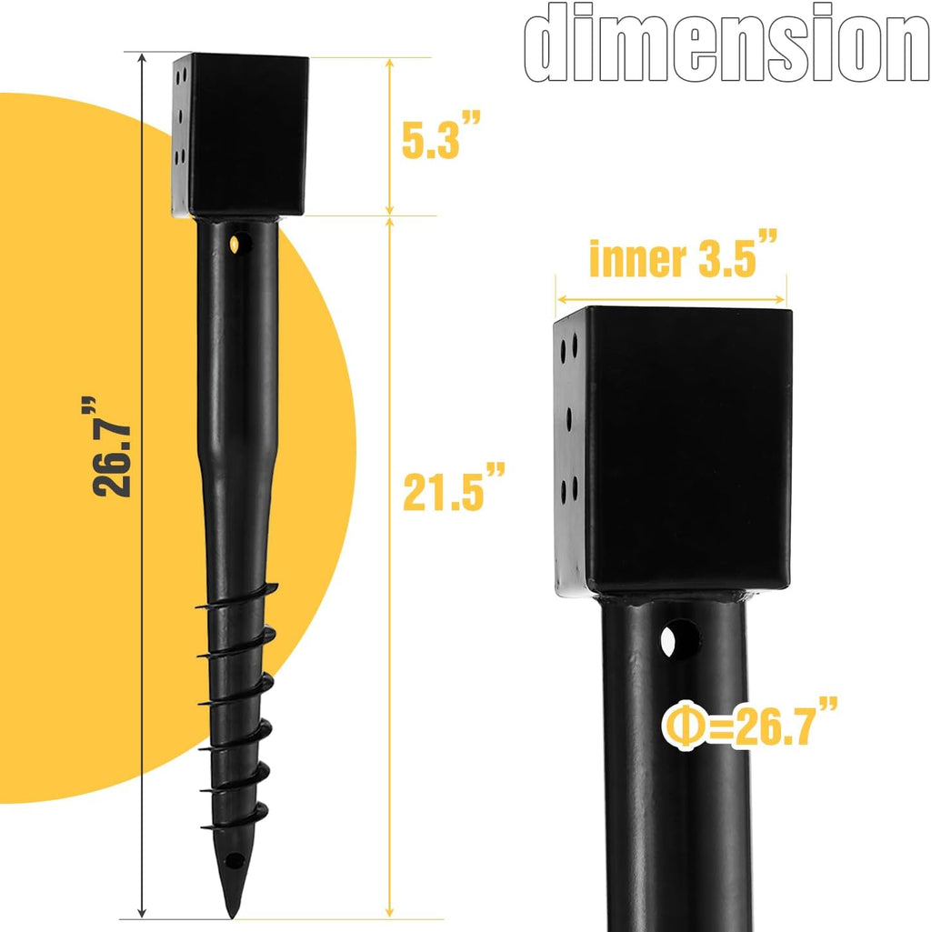 (Set of 4) LADECH Premium No Dig Ground Anchor – DIY Screw in Post Stake – 27 Inch – Fits Standard 4x4 Post (3.5' X 3.5' Inch) – Great for Mailbox Posts and Fence Posts