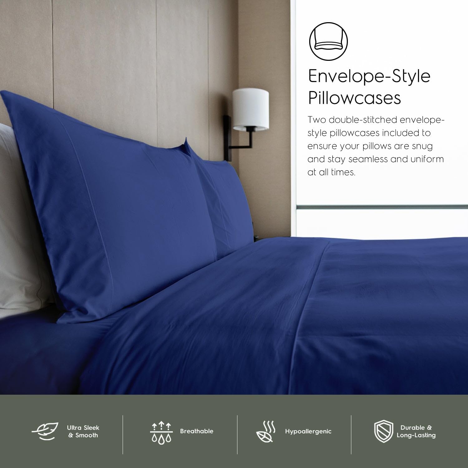 Bamboo Sheets Queen Size, 100% Pure Viscose derived from Bamboo Bed Sheets Set, Luxuriously Soft, Silky, Cooling Sheets, Double Stitched, Lifetime Promise by Tafts (Navy)