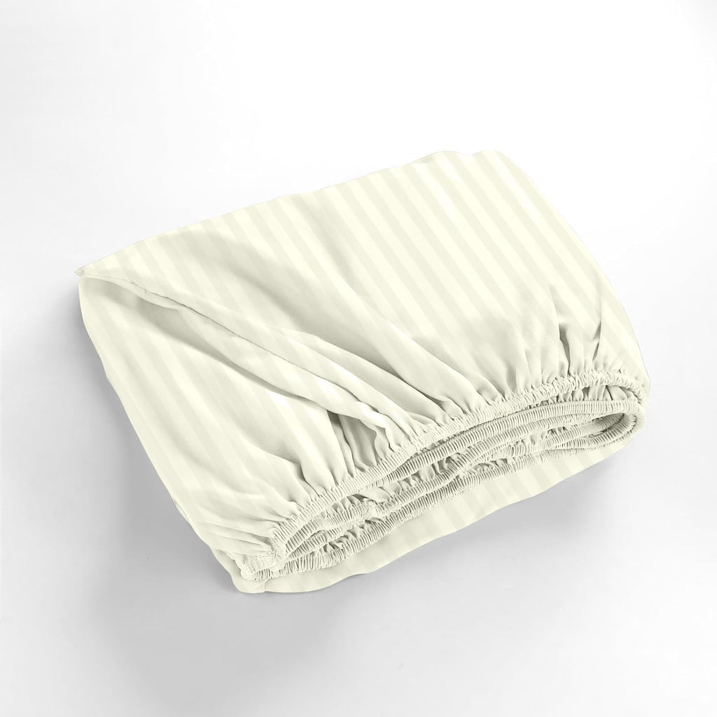 1000 Series- Extra Long Staple 100% Egyptian Cotton Sheet Set,Sateen Weave, Hotel Quality Soft Luxury Bedding, Queen Size 4 Piece Sheet Set Fit 15' Inch to 18' Deep Stripe Ivory