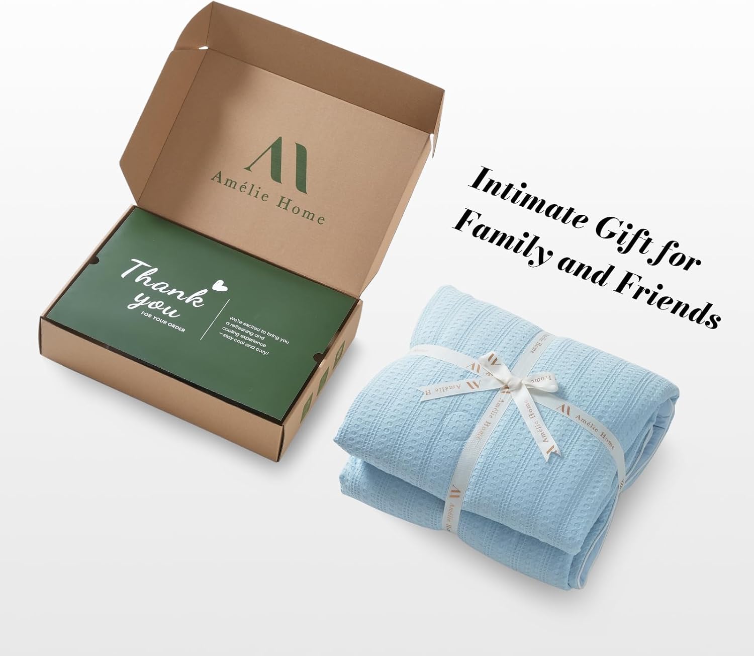Amélie Home Waffle Cooling Comforter King Size, Q-Max 0.45 Reversible Lightweight Cooling Blanket for Hot Sleepers, Breathable Bedding for Night Sweats, 106'x90', Sky Blue