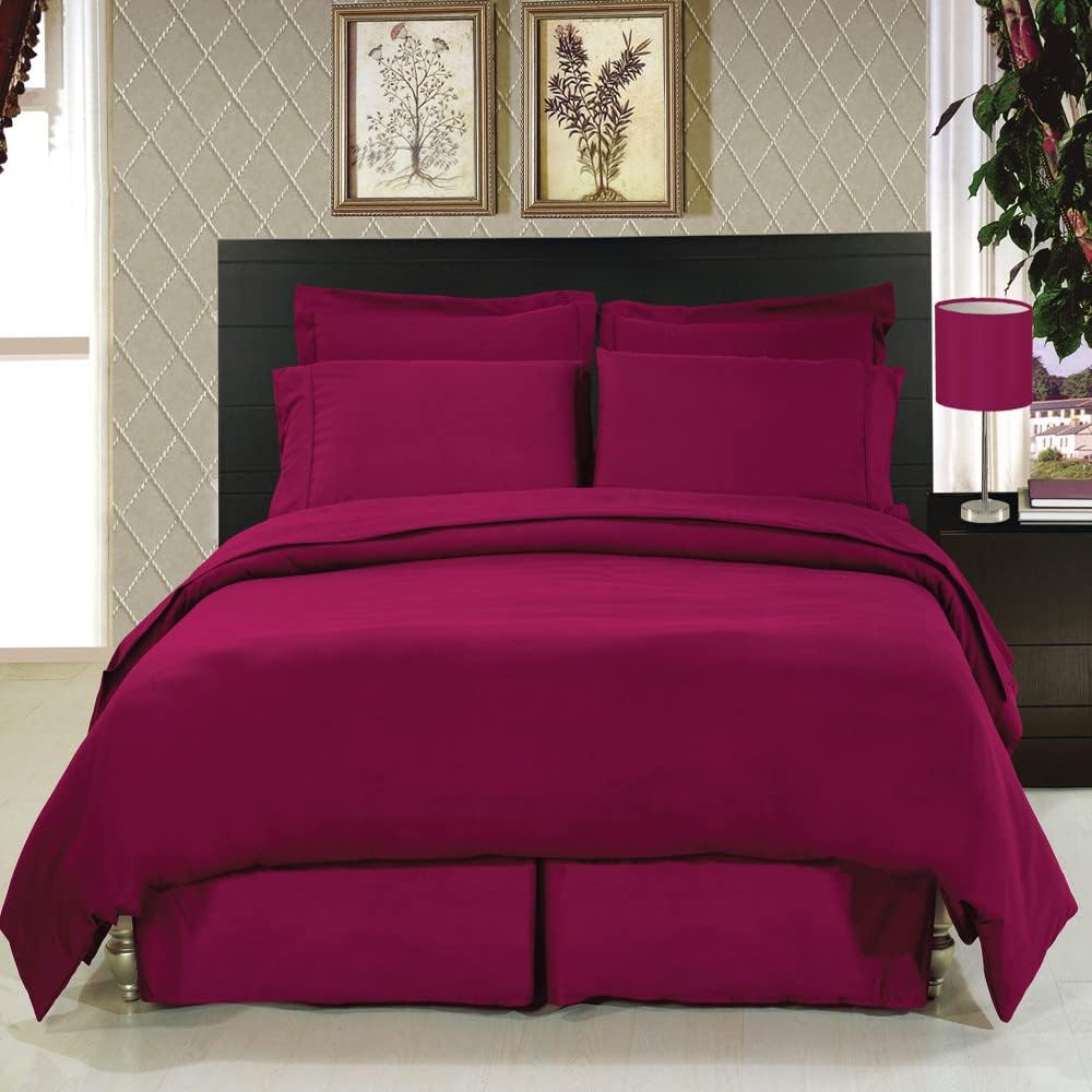 Royal Hotel Bedding Full Size Bed in a Bag 8PC Set, 600 Thread Count 100% Cotton, Soft Down Alternative Comforter, Solid Burgundy, Sheet Set & Duvet Cover