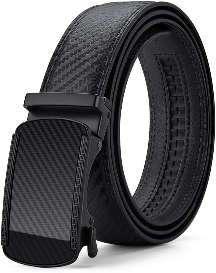 Automatic Ratchet Belt for Men - Genuine Leather Dress & Casual Use, Adjustable Buckle