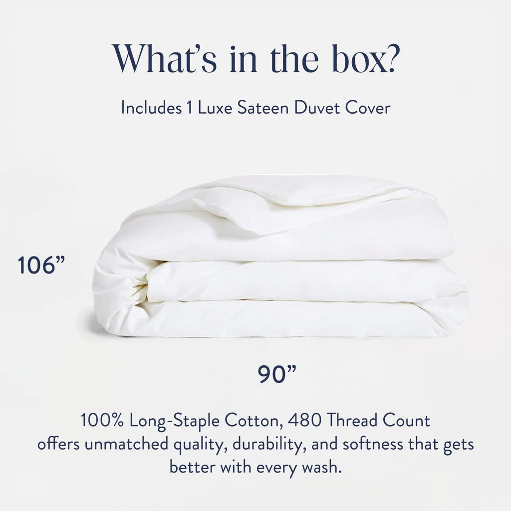 Brooklinen Luxury Sateen Duvet Cover - 100% Cotton, King/California King Size in White with Extra-Long Corner Ties and Button Closure - Best King/Cali King Duvet Covers (Pack of 2)