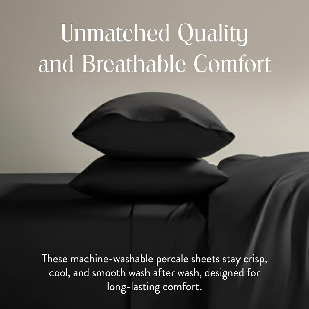 Brooklinen Luxury Percale Sheet Set - 4 Piece 100% Cotton Bed Sheets - 1 Fitted & 1 Flat Sheet, 2 Pillowcases - Cotton Percale Sheets for Hot Sleepers (Full Size, Slate Grey)