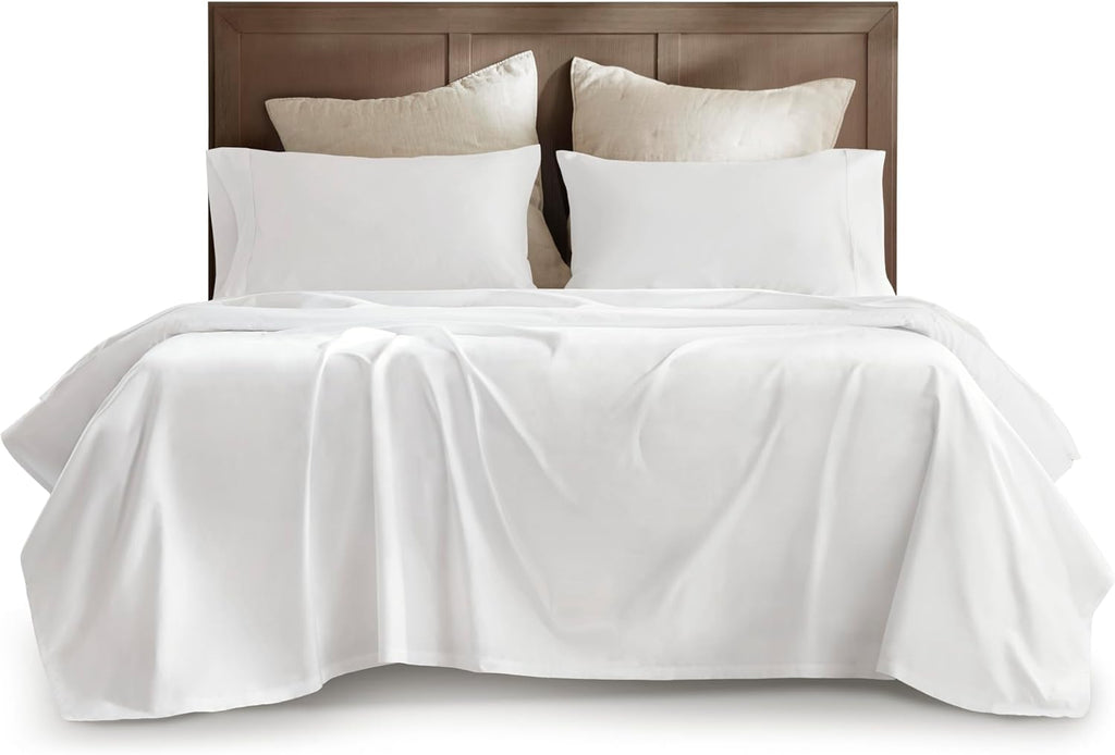 Harbor House Luxury 100% Egyptian Cotton Sheet Set, 400 Thread Count Sateen Weave, Soft & Breathable Bed Sheets with Deep Pocket, 4-Piece Queen Bedding Set, Bright White