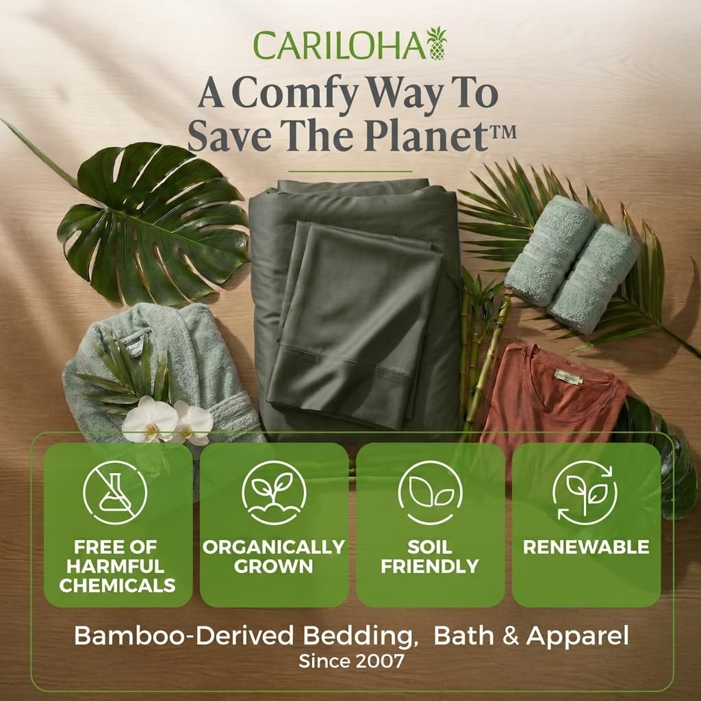 Cariloha Retreat 4-Piece Sateen Sheet Set | Oasis Green | Queen | Lyocell Material | Breathable, Corner Straps, Extra Soft & Cooling
