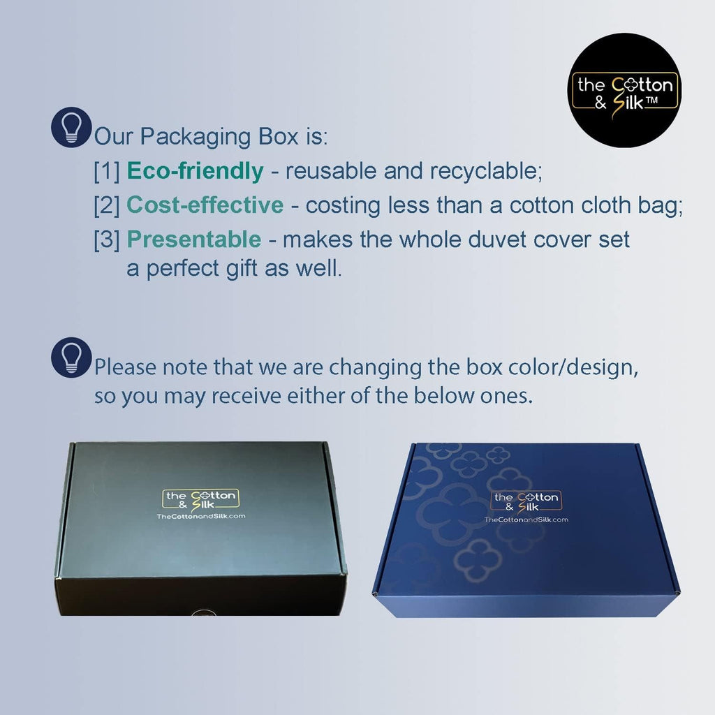 THE COTTON & SILK®️ 100% Luxury Long-Staple Cotton Duvet Cover Set - Soft & Breathable - Include 1 Duvet Cover (Corner Ties & Hidden Zipper), 2 Pillow Shams - White + Misty Blue, King/California King