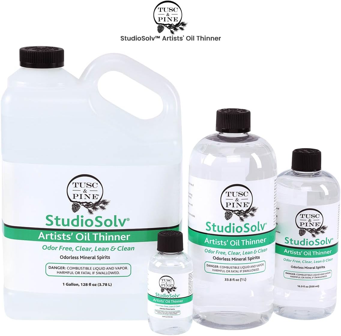 Tusc & Pine StudioSolv™ Odorless Mineral Spirits - Pack of 12-16.9oz (500ml) - Purified Odor-Free Spirit Solvent for Thinning Oils, Artists, Painting Thinner, Professionals, & More!