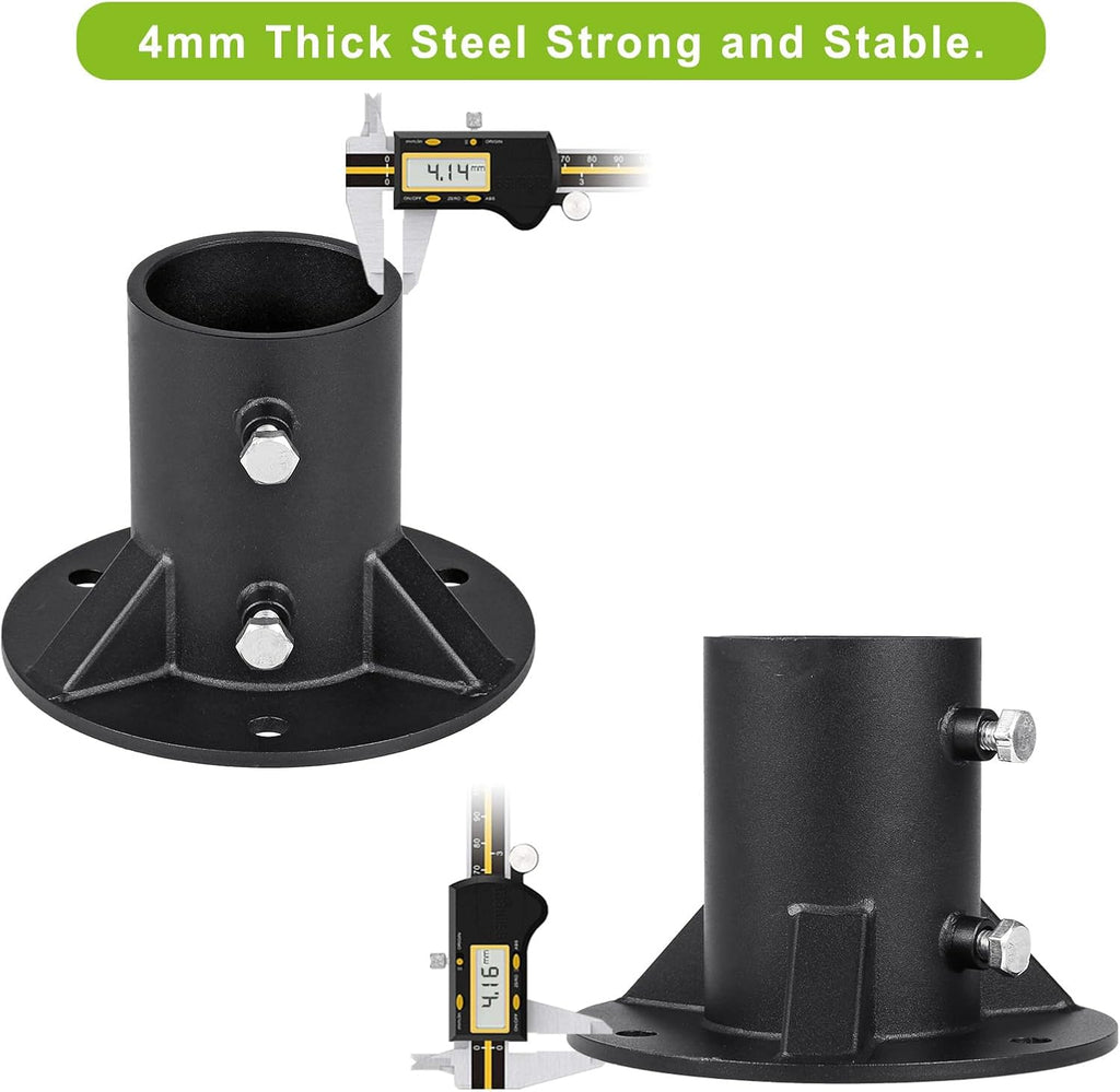Insaga 2.5' Base Flange, Chain Link Fence Pole Floor Flange, Heavy Solid Fence Post Concrete Mount for Holding The Fence/Mailbox/Flag Round Post (OD 2-3/8''), Bolts/Side Screws are Included, 4Pcs