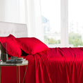 Royal Hotel Bedding 100% Natural Viscose Made from Bamboo Sheets, Soft Cooling Sheets, Breathable Hotel Sheet and Pillow Cases, 5 Piece Set - Adjustable California King Size - Split-Cal-King - Red