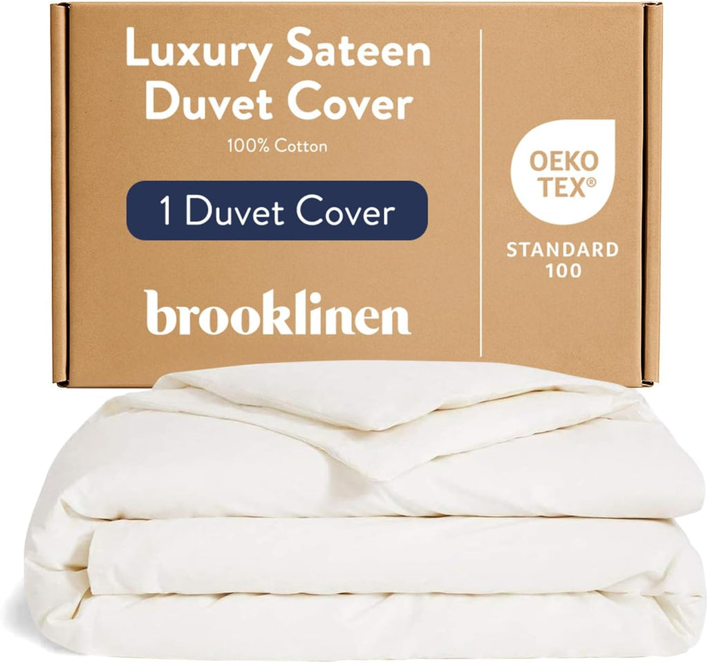 Brooklinen Luxury Sateen Duvet Cover - 100% Cotton, King/California King Size in Cream with Extra-Long Corner Ties and Button Closure - Best King/Cali King Duvet Covers
