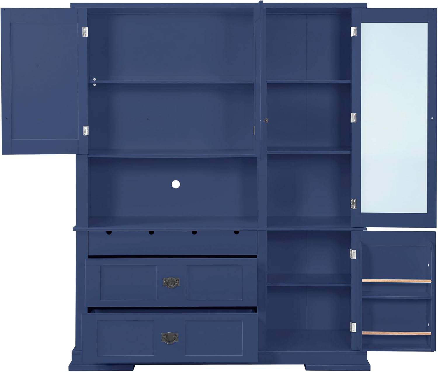 Modern 78.3 inch Large Kitchen Pantry Storage Cabinet, Traditional Buffet Cabinet with Hutch and Drawers, Wood Freestanding Tall Storage Cabinet with Door Shelf and Adjustable Shelves (Blue//2)
