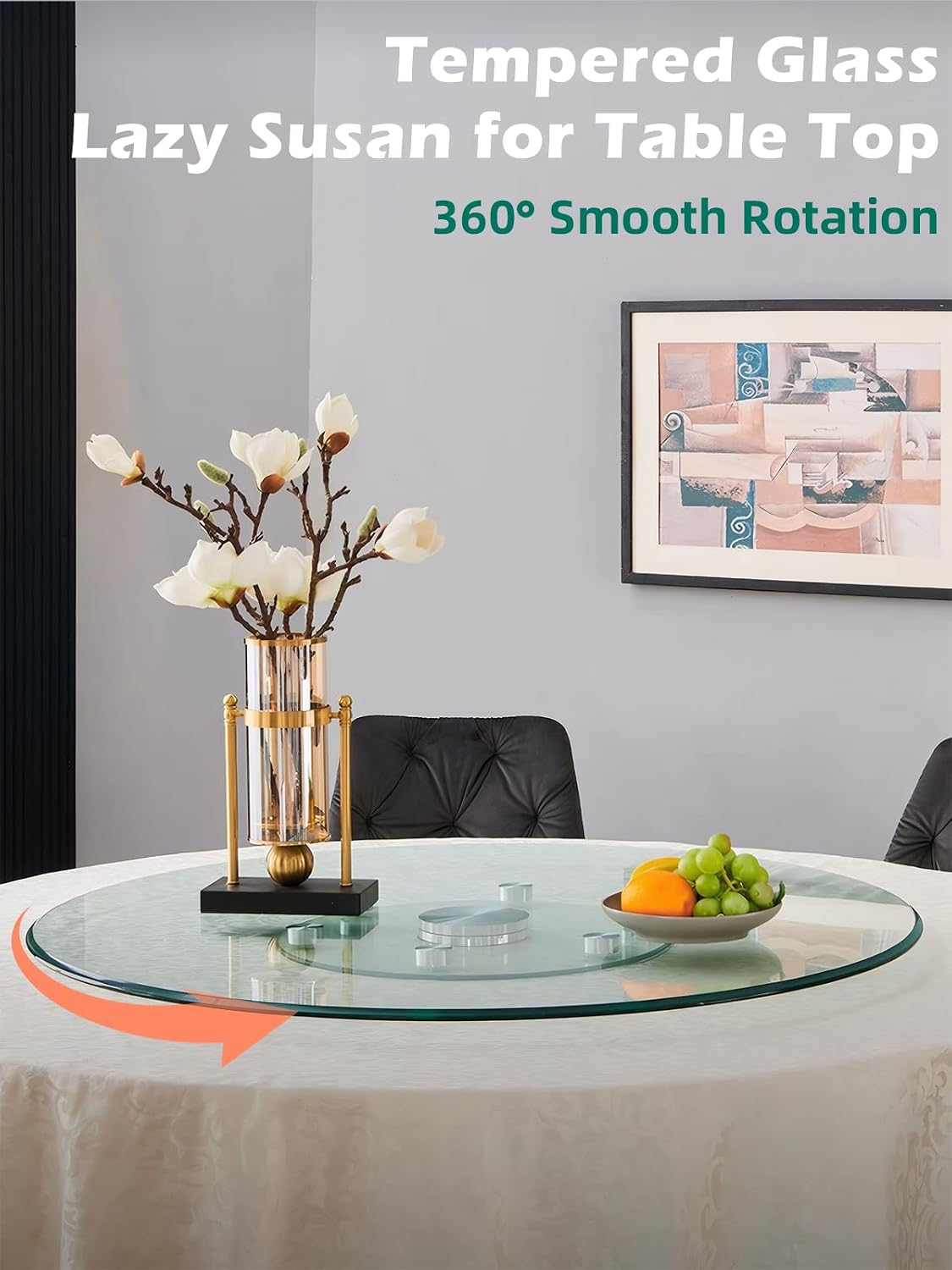 30.7 inch Lazy Susan for Table Top Tempered Glass Rotating Serving Tray for Dining Table, Kitchen Lazy Susan Organizer Spinning Rotating Food Server Party Centerpieces Heavy Duty