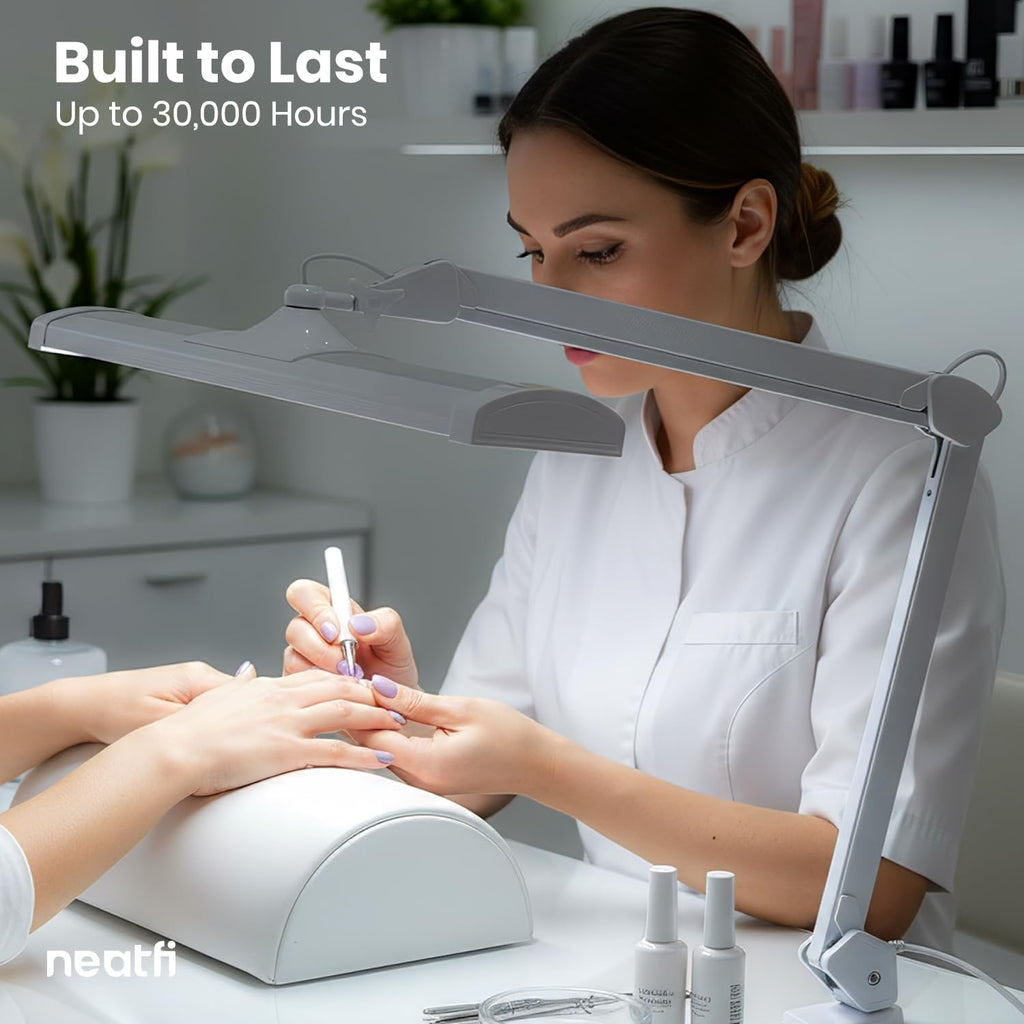 Neatfi 3,500 Lumens LED Desk Lamp – 45W Dimmable Task Light | Adjustable Color Temperature | 3 Light Modes | 540 SMD LEDs | Reading, Craft, Workbench & Office (White-2, 26-Inch Wide Shade)