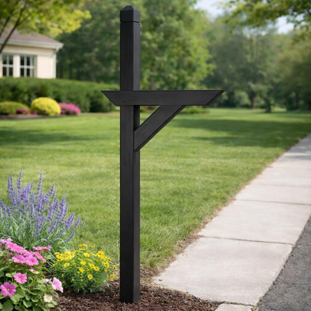 Peaceful Classics Wooden or Vinyl Mailbox Post – Weather-Resistant Outdoor Mailbox Stand with Shelf – Made in Lancaster, PA – Easy Assembly with Hardware Included (Wood, Black)