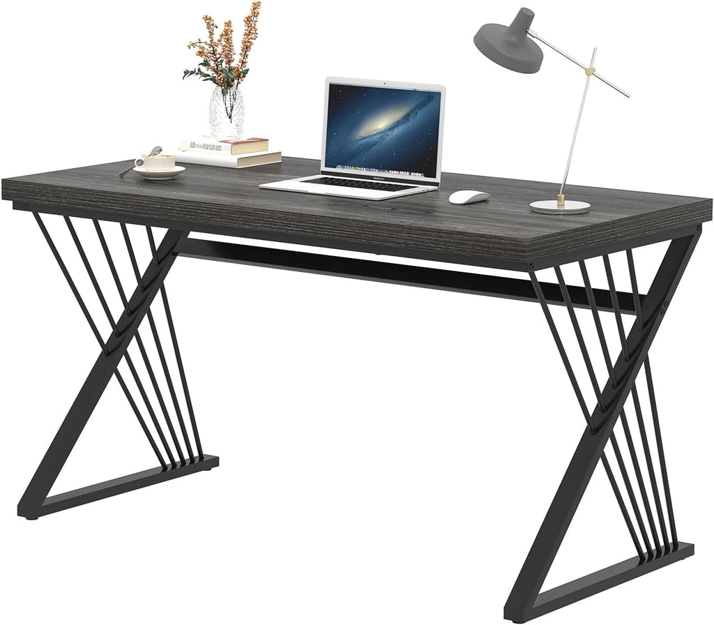 FOLUBAN Modern Home Office Desks, Rustic Wood and Metal Computer Desk, Industrial Writing Study Gaming Table for Living Room Bedroom, Dark Gray, 47 Inch