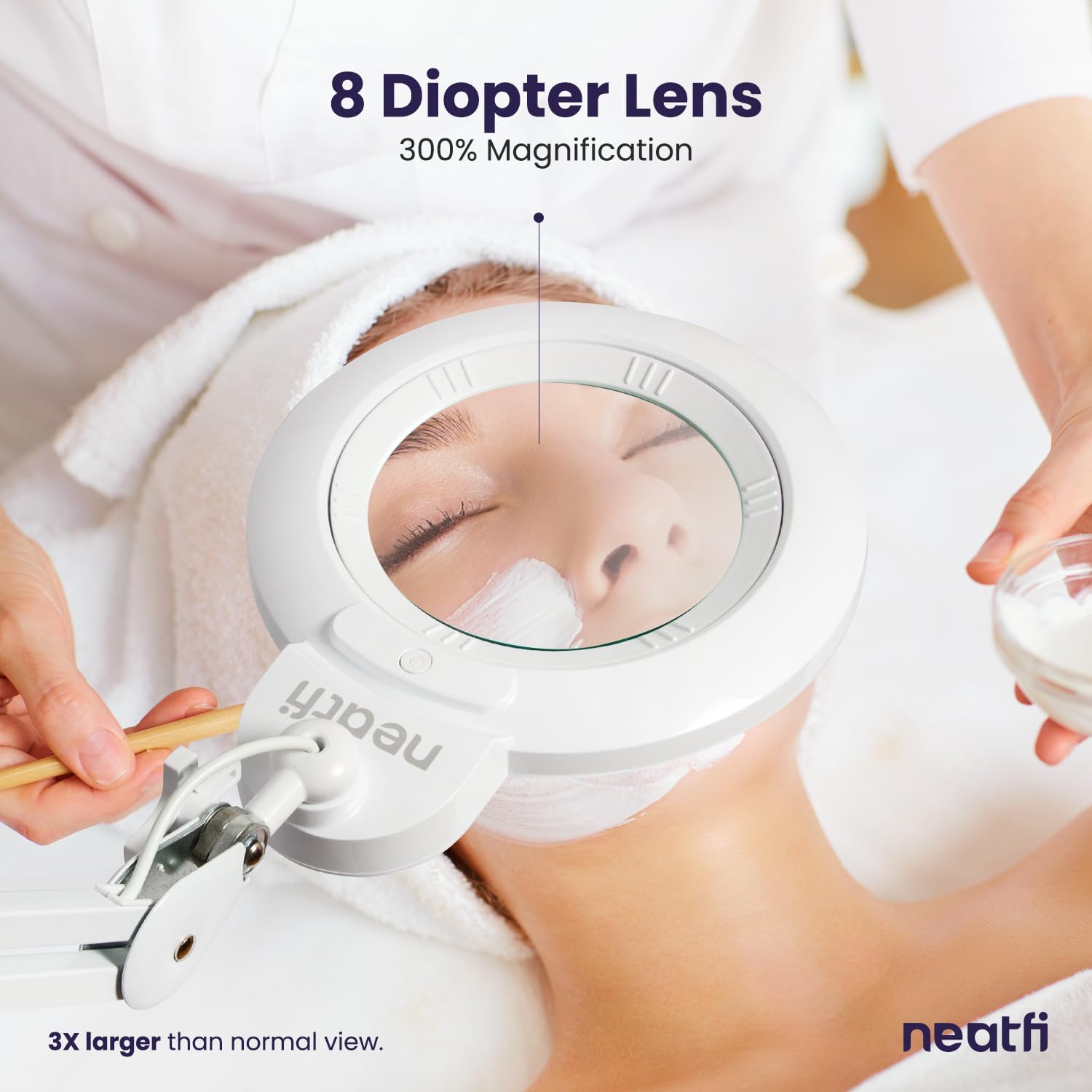 Neatfi (New Model) 1,200 Lumens LED Magnifying Lamp with Clamp, 8 Diopter, Correlated Color Temperature Control, 12W, 120 Pcs SMD LED (White, 5 Inch Lens)