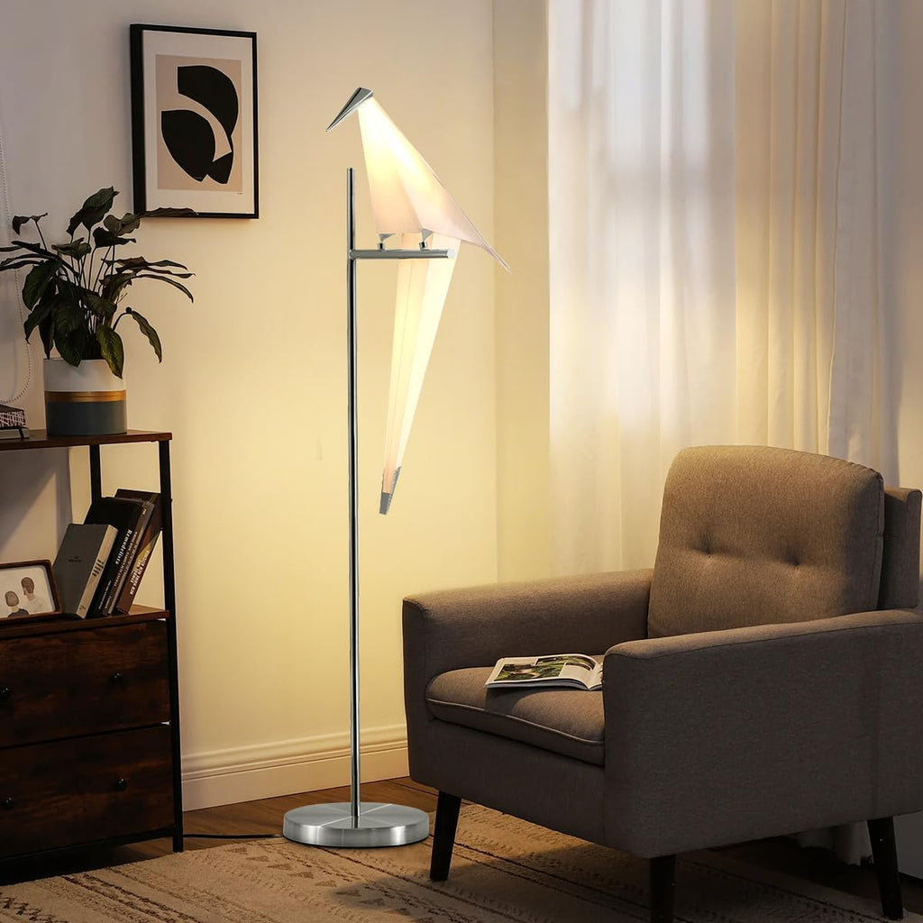 62-Inch Modern LED Bird Floor Lamp for Living Room, Modern Silver Standing Lamp with Bird Shade Floor Light Metal Fixtures for Bedroom Office