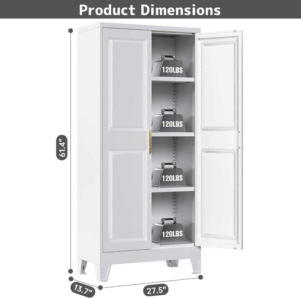 Metal Kitchen Pantry Cabinet with Adjustable Shelf, Pantry Cabinet with Doors, Freestanding Floor Cabinet for Kitchen, Home, Required Assembly, White